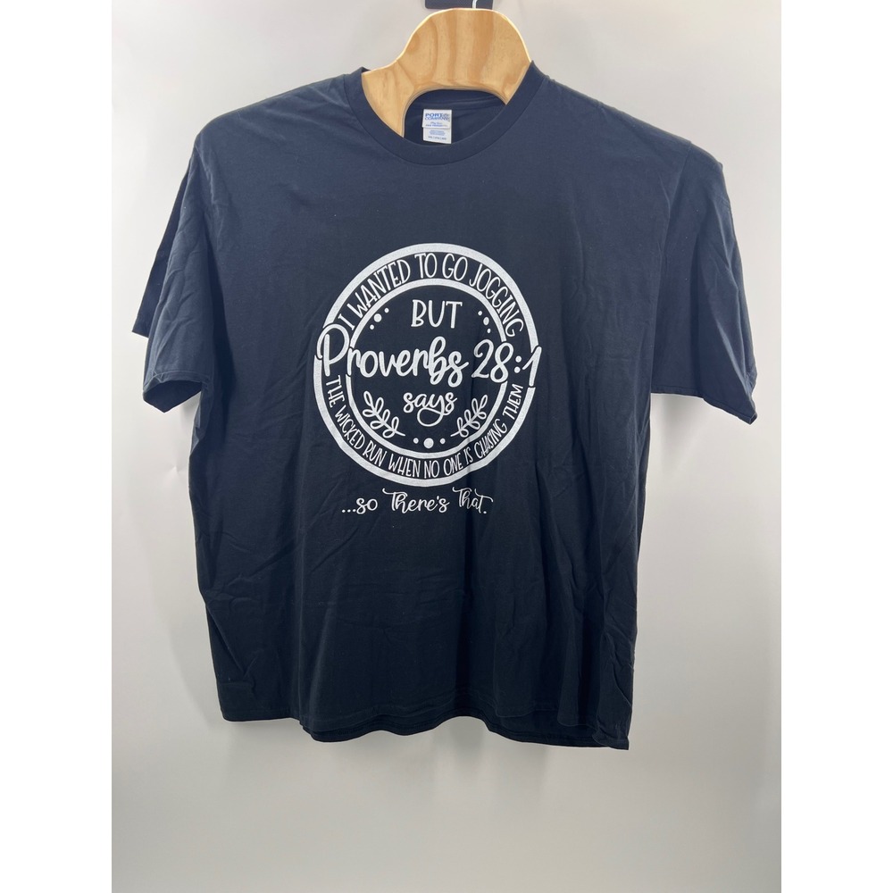 Port & Company Proverbs 28:1 Funny Religious Black Graphic T-Shirt 3XL